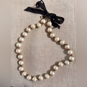 J. Crew Large Faux Pearl Necklace with Ribbon Tie